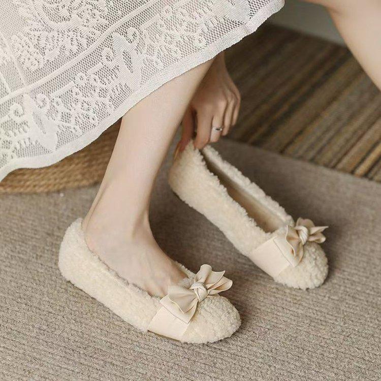 Mao Mao shoes outer wear single shoes  autumn and winter new plush comfortable casual bow Doudou cotton shoes