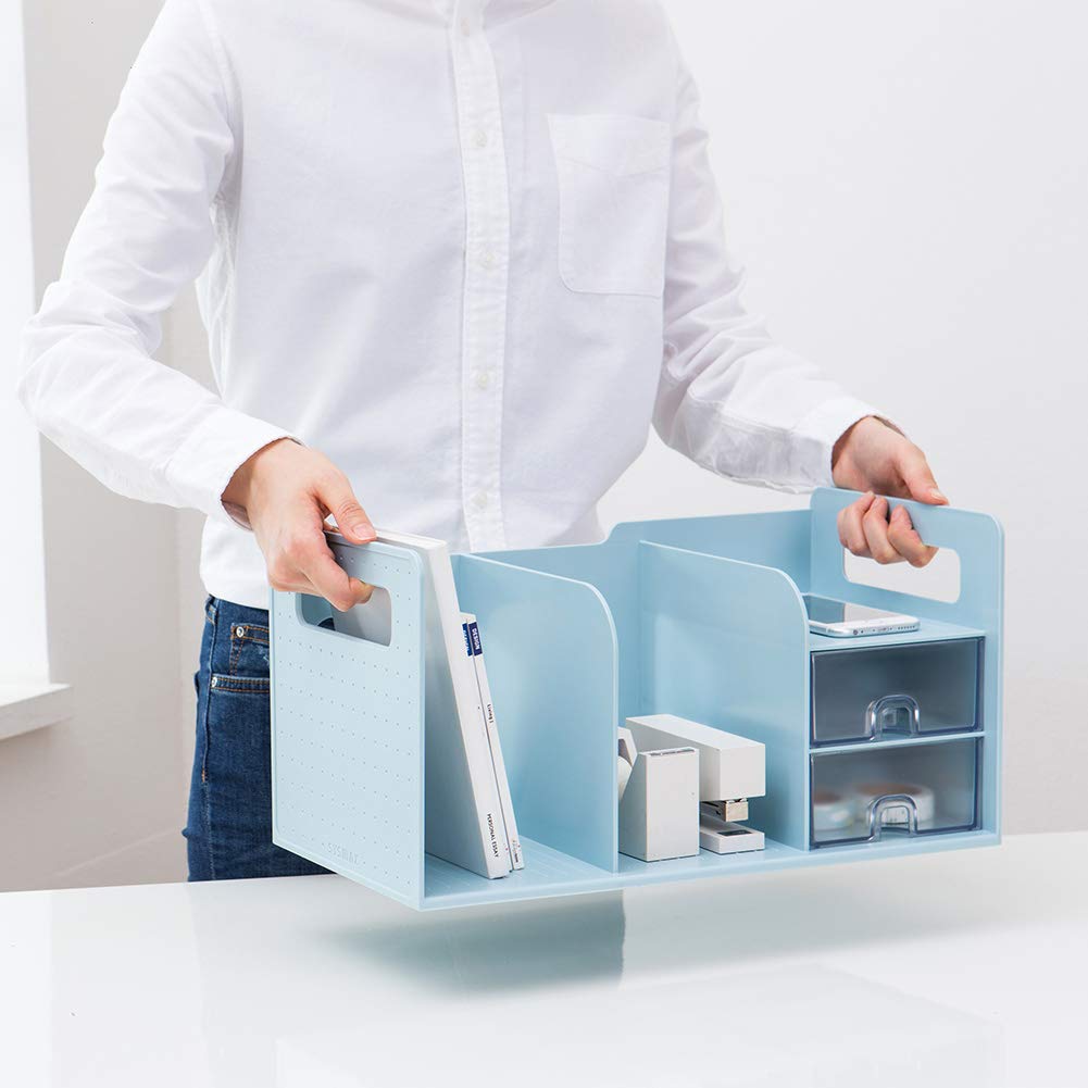 LITEM. Mint Bookstand, Book Rack with Drawer, Book Stand, Bookends, Desktop Storage, Office Storage, Stylish Stationery Organizer, Storage Box, Small