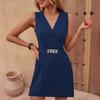 Summer Women’s Solid V-neck Chain Dress - European & American Style 2026