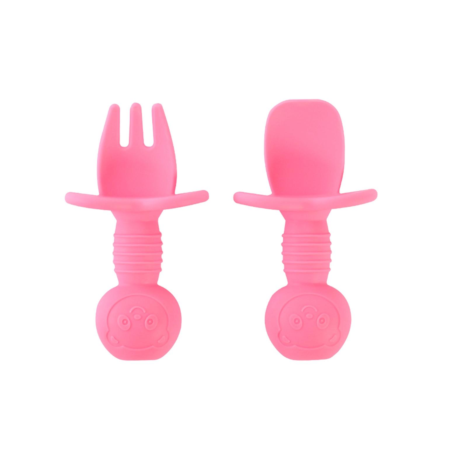 

Набор силиконовых столовых приборов для начинающих, ложки для малышей для самостоятельного кормления 6+ месяцев, принадлежности для прикорма, легкие в захвате детские приборы, детское питание One Size розовый