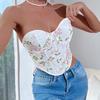 Embroidered Fishbone Steel Ring Backless Strap Top - Sexy, High-End Design