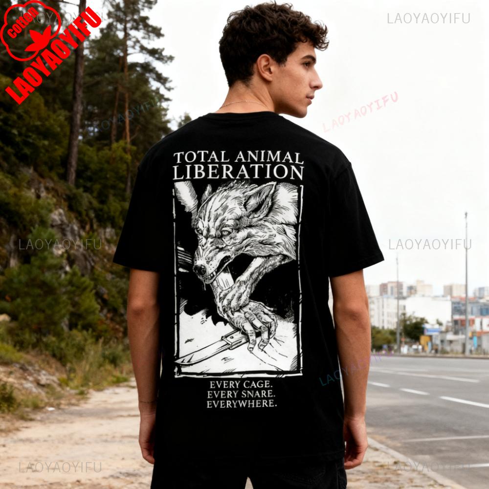 Total Animal Liberation Vegan Animal Rights Shirt Punk Style Men Women Backprint Tshirt Harajuku Vintage Oneck Hot Sale Tops