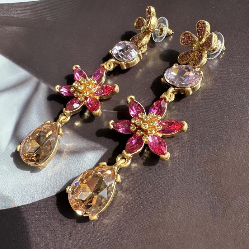 Modeschmuck Neue Elegante Blume Kristall Facettiertes Glas Tropfen Hängende Ohrringe für Damen, Perfektes Party-Accessoire