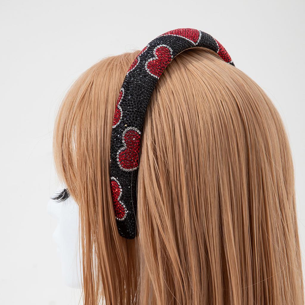 Baroque Heart Pattern Rhinestone Sponge Pad Headband Girls Women's Colored Rhinestone Adult Plastic Hairband Accessories