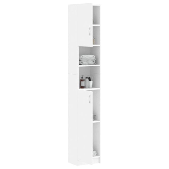 VidaXL Armoire de Salle de Bain, Meuble de Rangement avec Étagère, Armoire Haute de Toilette Maison Intérieur, Blanc Bois 802876