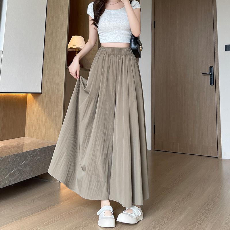 Spring Summer A Line High Waist Pants Skirt Women Trend Fashion Japanese Culottes Casual Loose Ice Silk Wide Leg Pant
