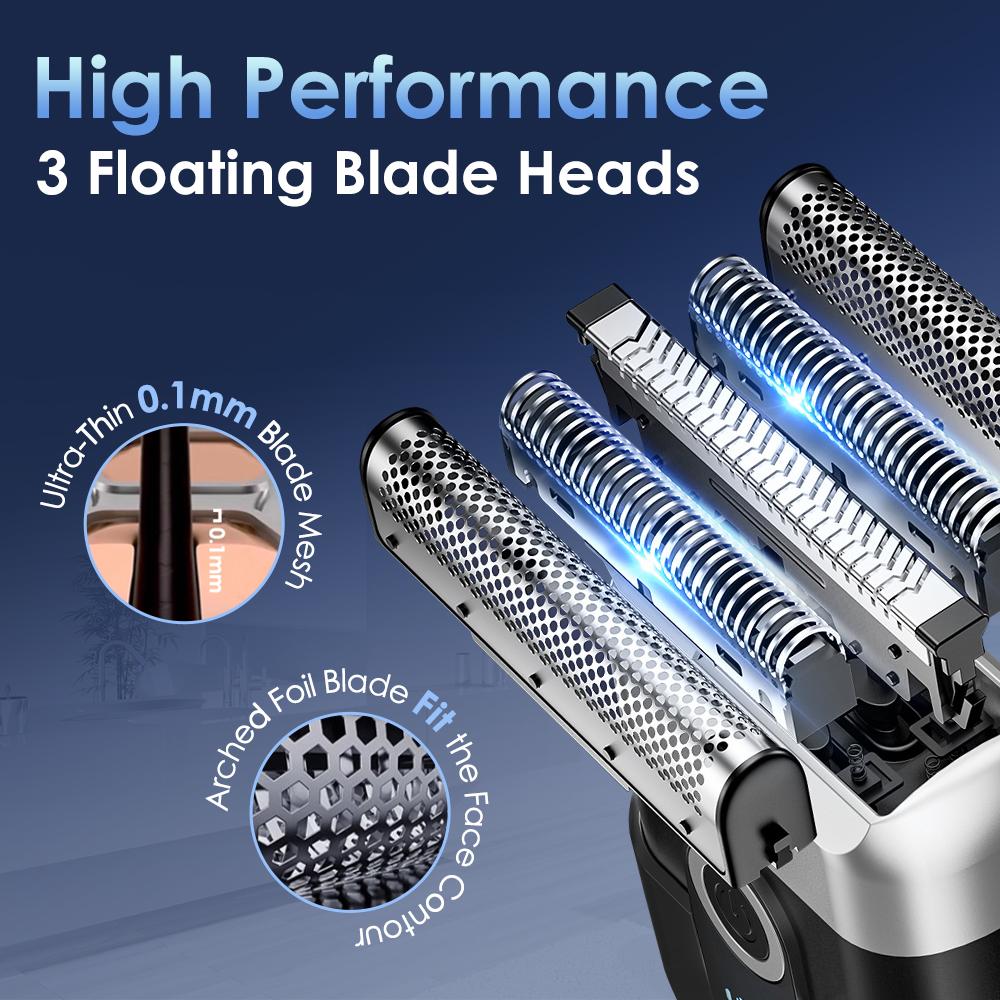 Electric Shaver for Men 3 Floating Blade Heads Beard Shaver Cordless Men's Shaver LED Display Face Shaving Beard Trimmer