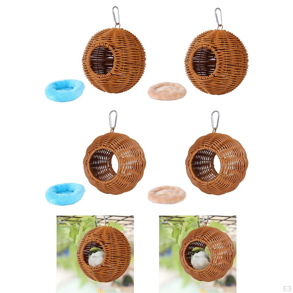 Hanging Imitation Rattan Bird Nest Hammock Home Decor Gift Hand Woven Parrot House with Cushion for