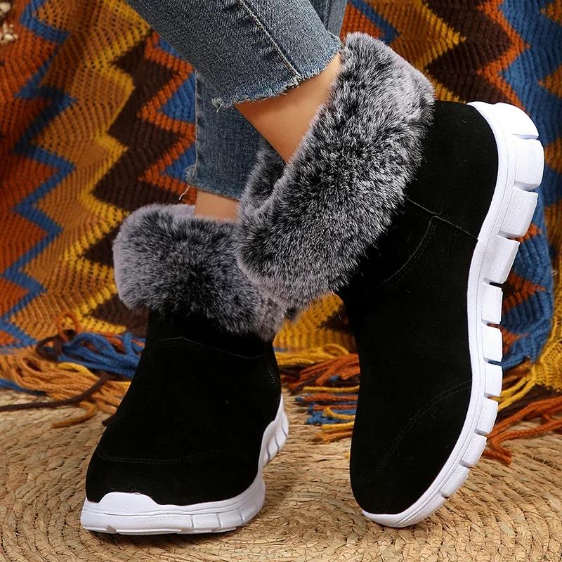 Winter Damen Stiefel Komfort Flauschige Schneestiefel Dickes Plüsch Warm Baumwollschuhe Seitenreißverschluss Warme Damen Stiefeletten Botas Invierno Mujer