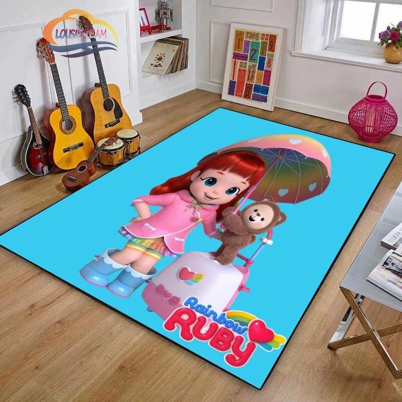 3D Printing Rainbow Ruby Series Carpet Lulu and Bear Cartoon Living Room Bedroom Non-slip Rug Soft Play Area Floor Mat Girl Gift