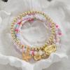 Sommer Meeresstil Stapelbares Armband Set, Gold Perlen Muschel Seestern Anhänger, Macaron Perlen Stretch Armband
