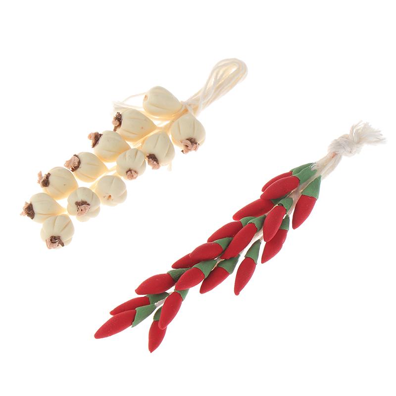 1 șir 1:12 Casă de păpuși în miniatură, usturoi, ardei iute, șir întreg, condiment, model de mâncare de bucătărie, scenă de viață, jucărie decorativă