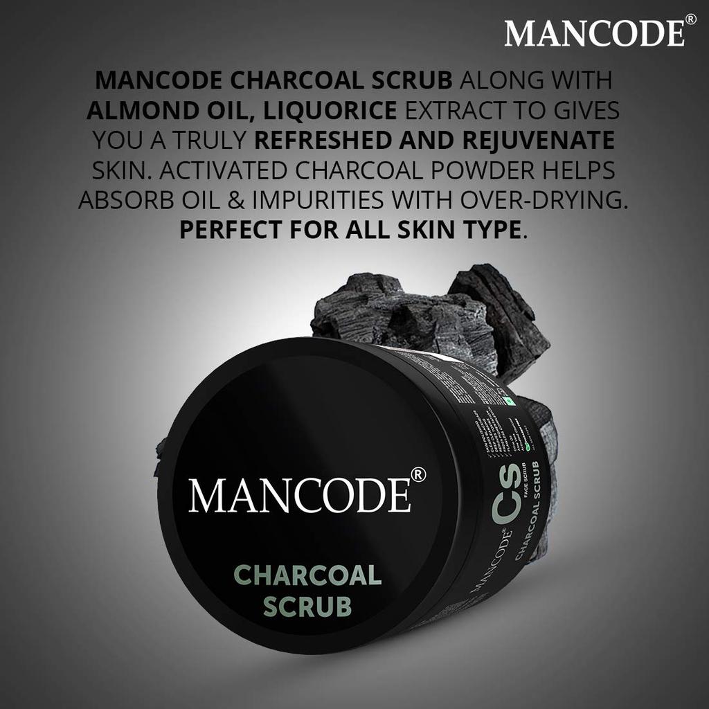 Man Code Charcoal Scrub For Men Deep Cleansing Gentle Exfoliator Fresh Refreshing Detoxifying Skin Activated Bamboo Charcoal Extract 100 gm (Pack