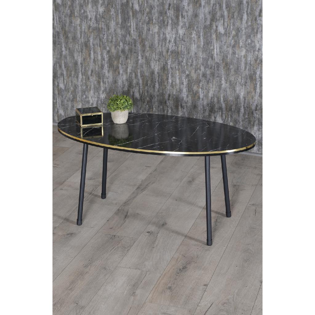Coffee Table Ellipse Black Metal Leg Double Gold Cream