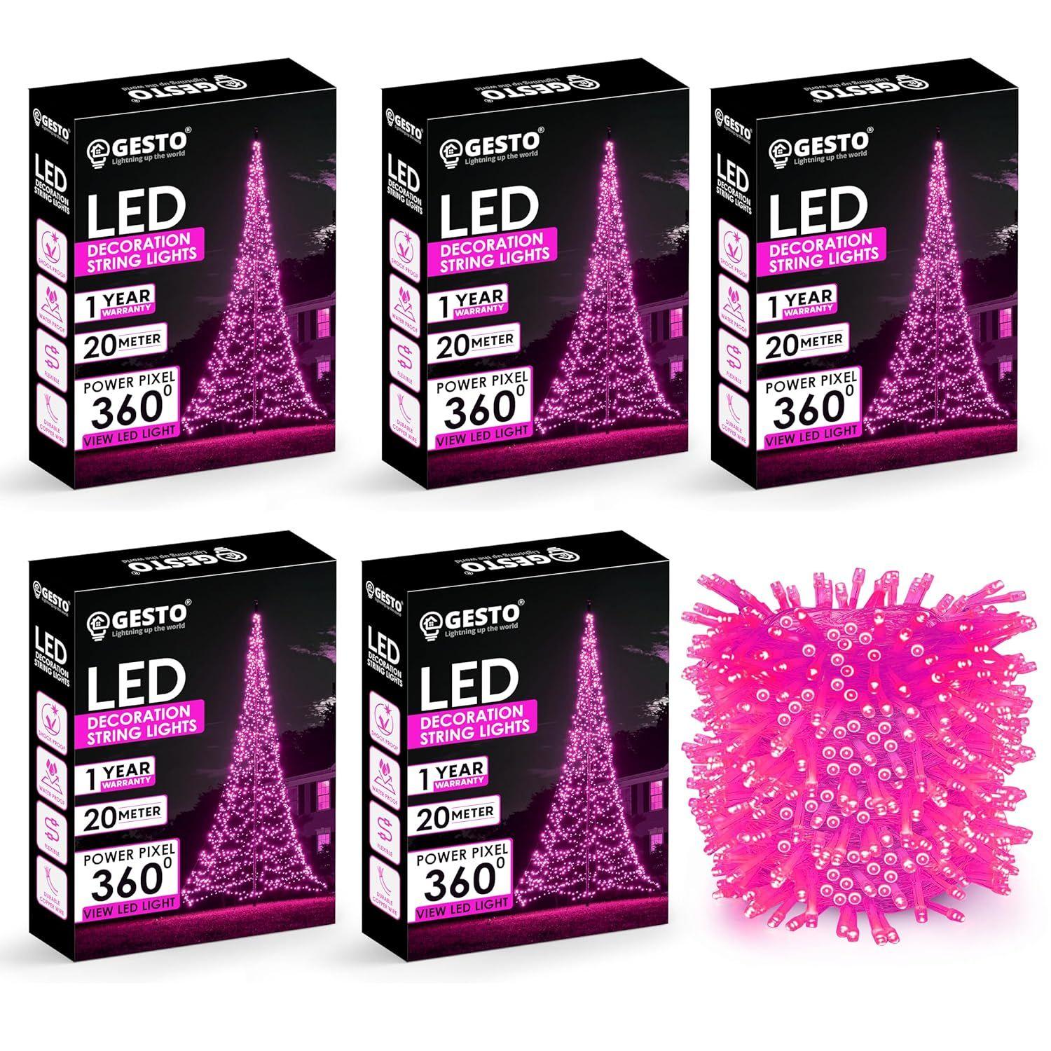 

Pink Led Serial String Lights – Waterproof Copper Wire Led Fairy Lights for Home Decoration,Christmas, Deepawali & Diwali Decoration Lights (20 Meter | Pack of 5)