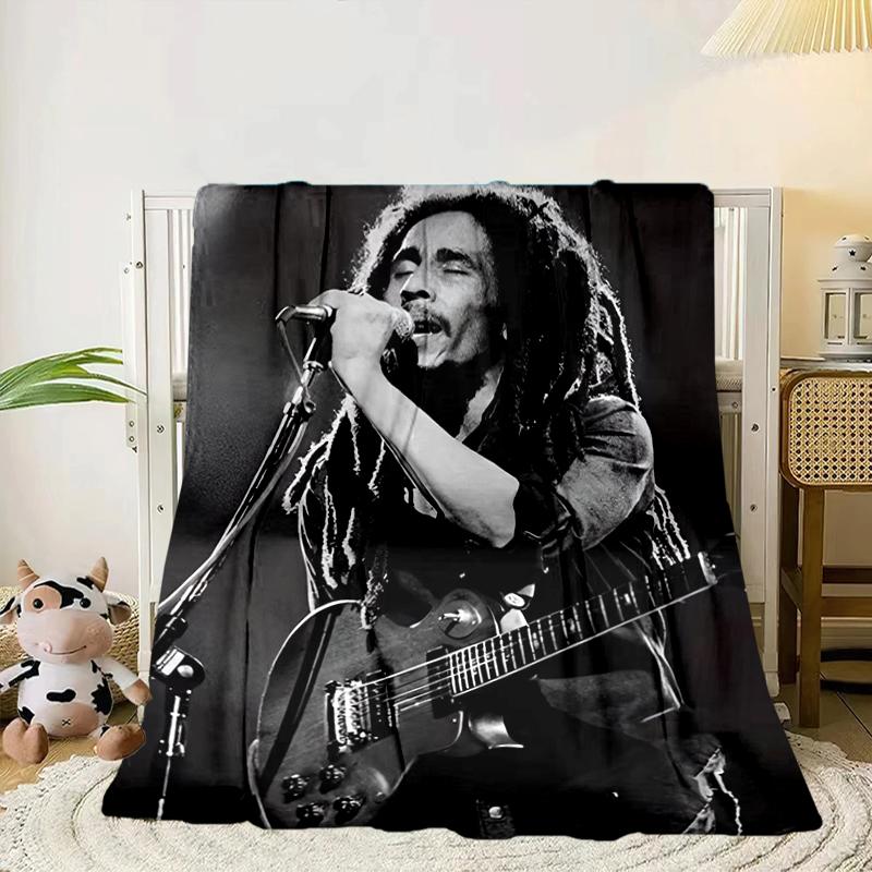 Bob music Vibrant Art Blanket Flannel Blanket for bed, sofa, Camping, Hiking, Picnic Essentials, gift for family Fan gifts
