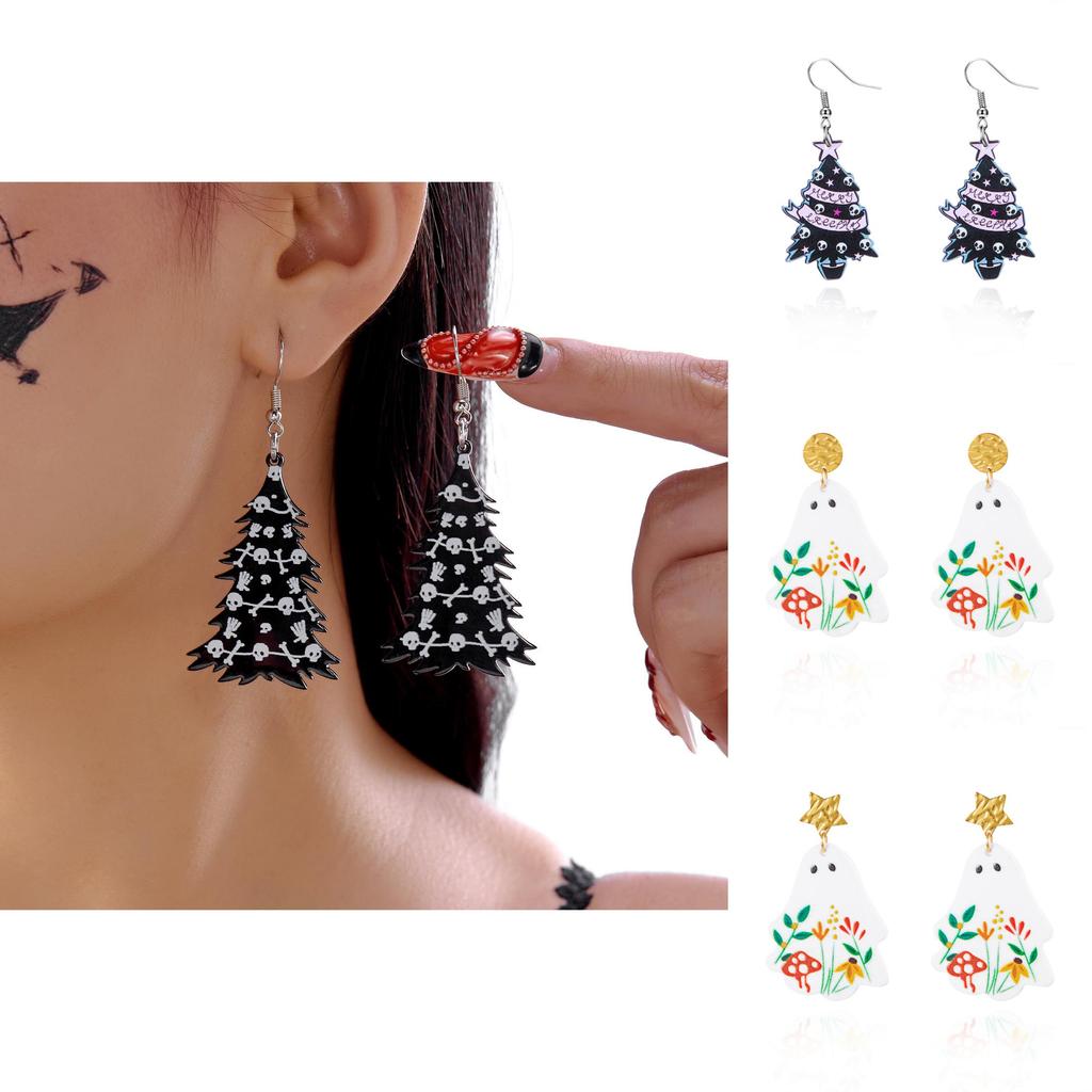 Acrylic Geometric Ghost Dangle Earrings With Electroplated Finish For Stylish Women