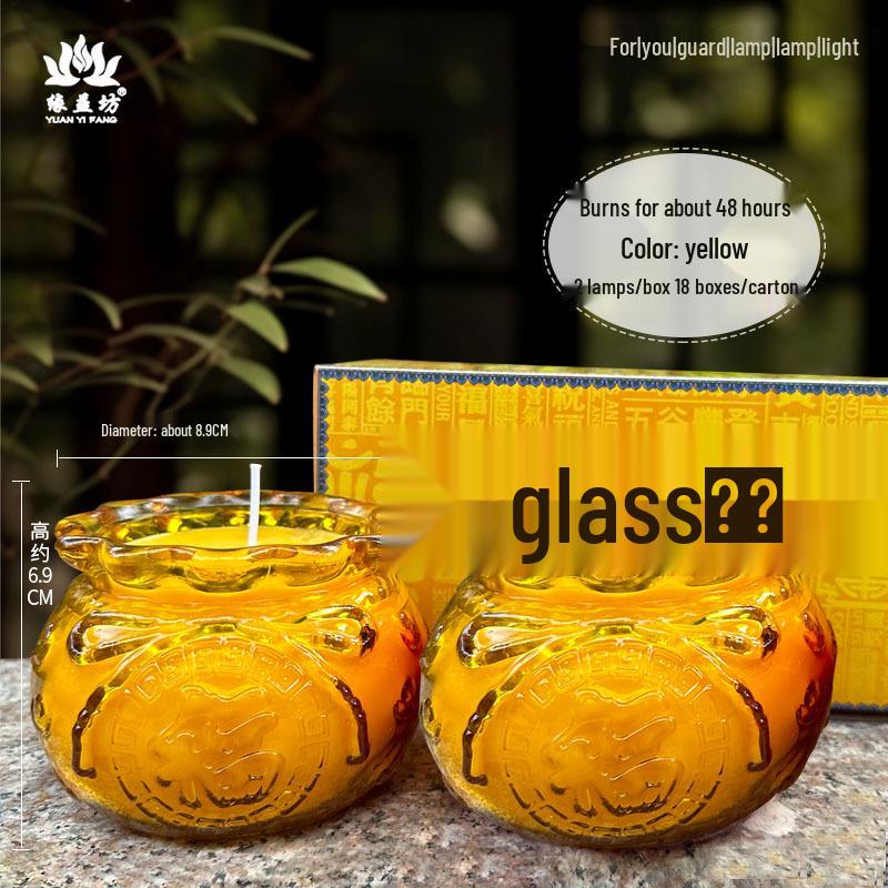 

Лампада Будда Лотос из топленого масла - Бездымная, стеклянная свеча на 48 часов с дизайном иероглифа Фу