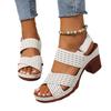 Summer Thick Heel Wedge Sandals Light Hollow Solid Color Large Size Women's Velcro Sandals