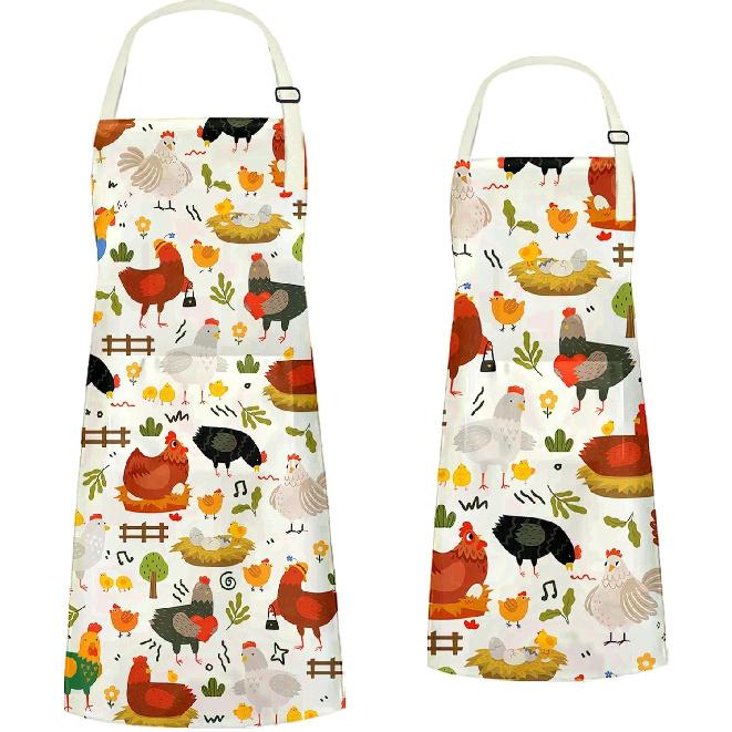 2 Pcs Parent and Child Aprons Set, Adjustable Kitchen Aprons for Women with Pockets Kids Apron for Cooking, Baking Chicken