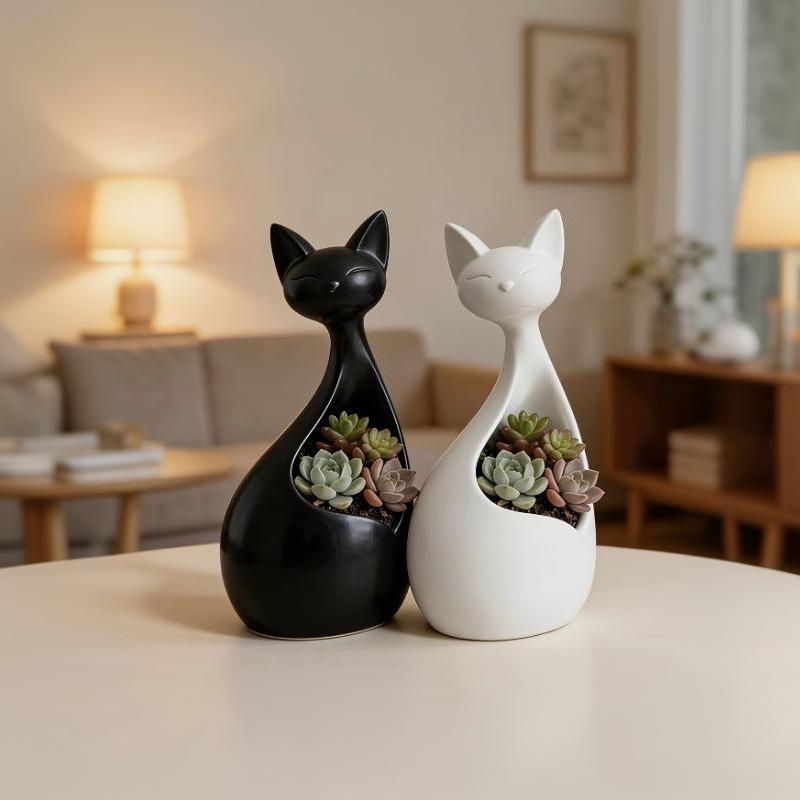 Lightweight 3D Printed Cat Shaped Planter Nordic Minimalist Flower Pot for Indoor Outdoor Garden Desktop Ornament