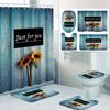 1/4 Wooden Sunflower Shower Curtains, Toilet Seat Decoration, Shower Curtain With Carpet And Toilet Lid, 12 70.8X70.8 Inch Hooks