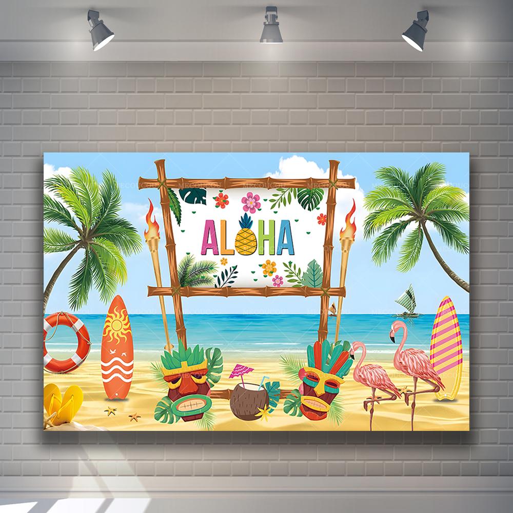 Summer Hawaiian Beach Aloha Photography Backdrop Tropical Flowers Wedding Birthday Party Decor Custom Background Photo Studio