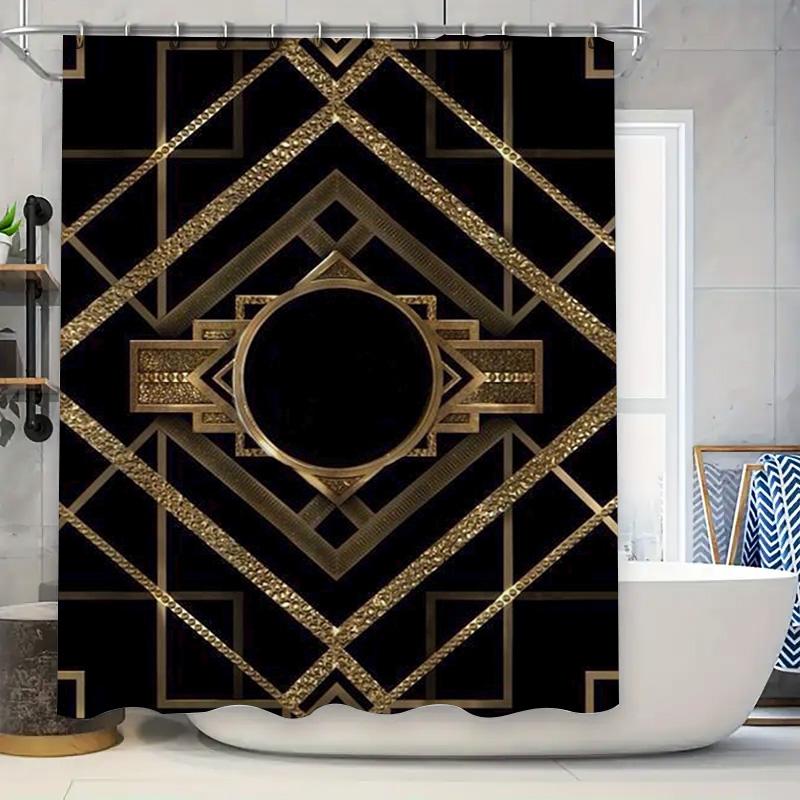 

Luxury Black Gold Geometric Decor Shower Curtain Waterproof Bath Decoration For Bathroom Home Interior Design W60H190(CM)-1 Pcs