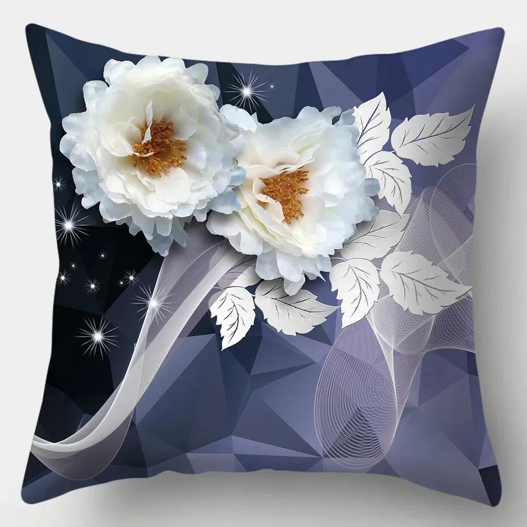 Reichhaltige Blumen Kissenbezug Quadratische Sofakissenhülle Retro Kissenbezug