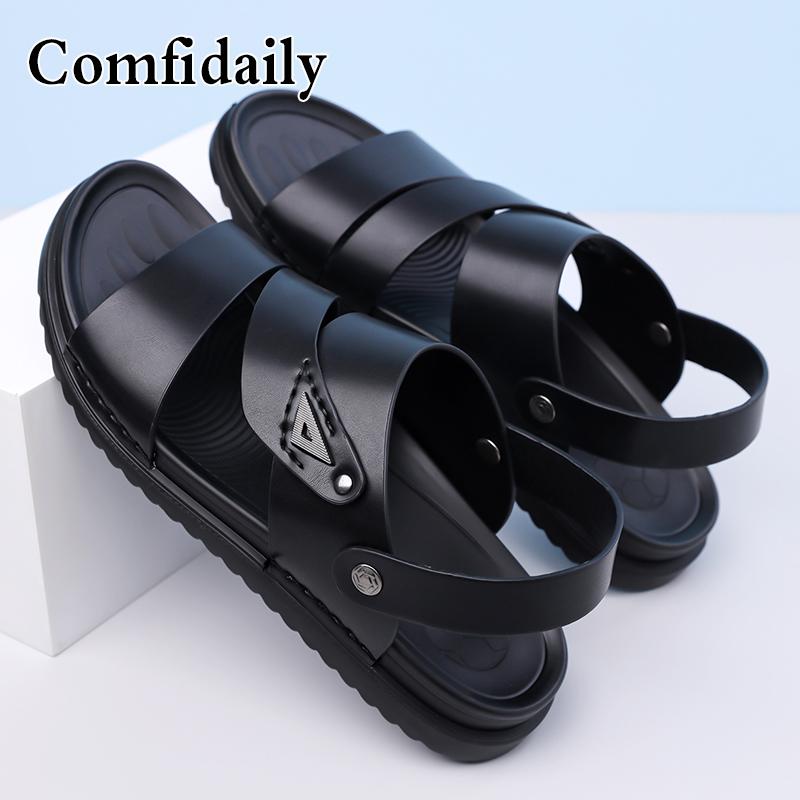 

Men Simple Flats Sandals Summer Roman Sandals Retro Black Brown Open Toe Leather Beach Shoes Plus Size EU:45 чёрный