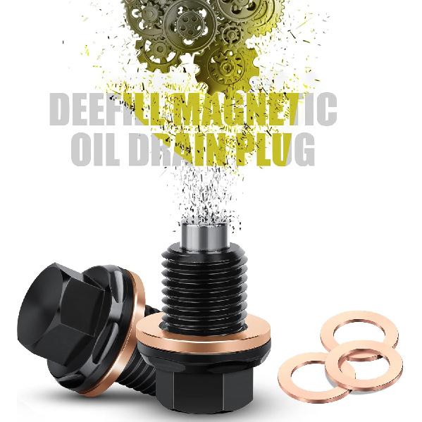 M14 x 1.5 Magnetic Oil Drain Plug T6 Aviation Aluminum with Red Copper Crush Washer Gasket Compatible with Ford GM Hyundai KIA and More Select Models