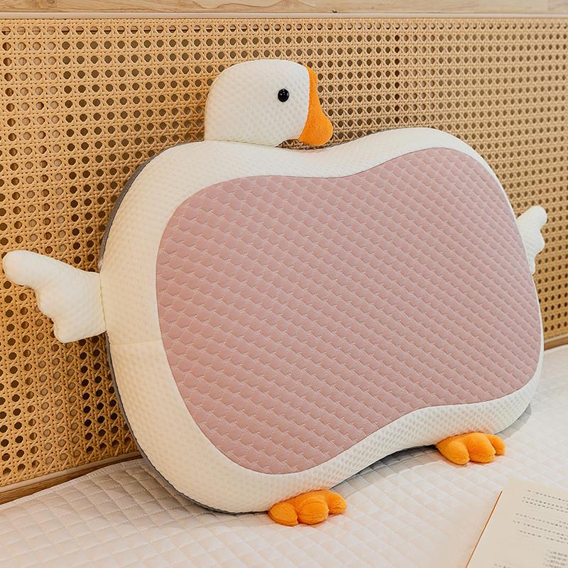 Adorable Summer Ice Silk Plush Goose Pillow Soft Support Cushion For Kids And Office