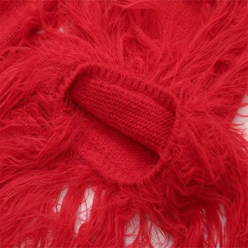 Women Solid Knit Cardigan With Faux Fur Trim Long Sleeve