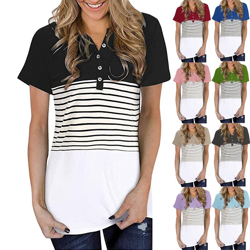 Buy Women's V Neck Striped T Shirts Casual Loose Short Sleeve Tops at