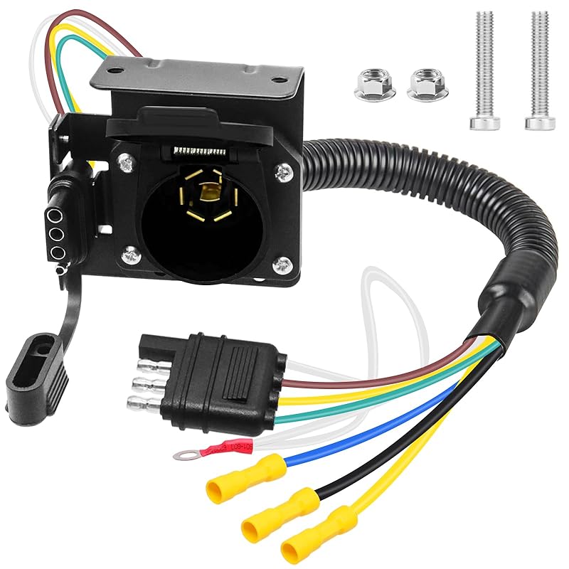 7 Pin Trailer Plug,7 Way Trailer Light Connector Socket,7 Prong Electrical Truck End Wiring Harness Vehicle Side,7 Pin Truck Plug Quick Converter