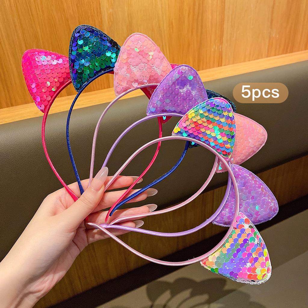 5 Cute Color Sequins Cat's Ears (Steamed Cat-ear Shaped Bread) Headband Sweet Hair Clip for Daily Use