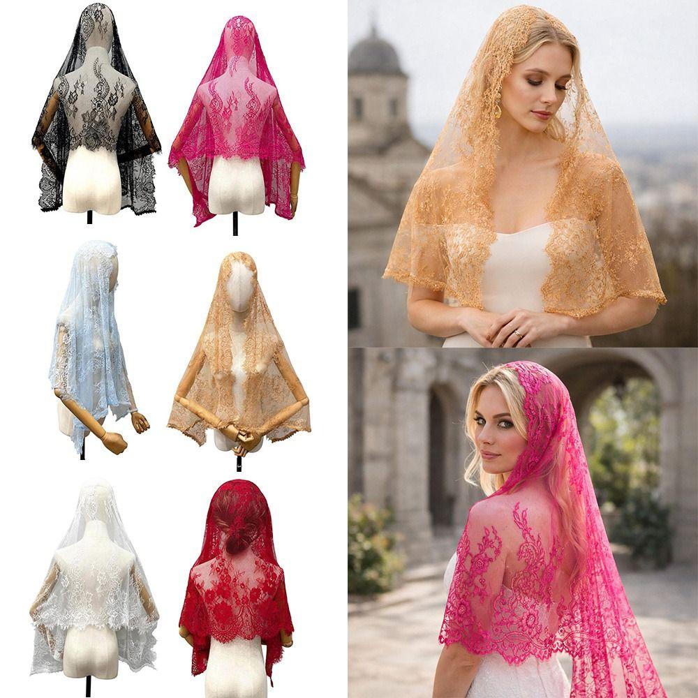 Fashion Lace Trim Bridal Headscarf Vintage Breathable Women Shawl Flower Mandira Veil