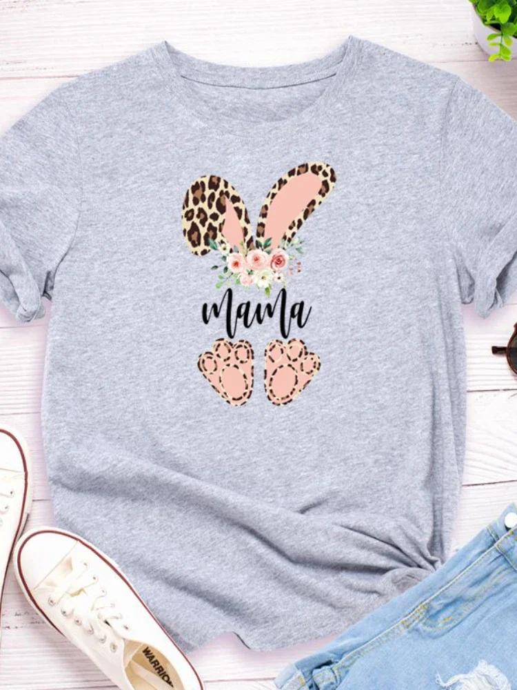 

Футболка с принтом Leopard Bunny Mama, женская, с коротким рукавом и круглым вырезом, свободная, женская, модная, женская, футболка, топы, Camisetas Mujer XXXL светло-серый