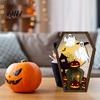 Halloween Entrance Sign Wooden Tombstone Shaped Table Block Spooky Ghost Pumpkin Durable Decor Bat Castles Tiered Tray Centerpiece for Party
