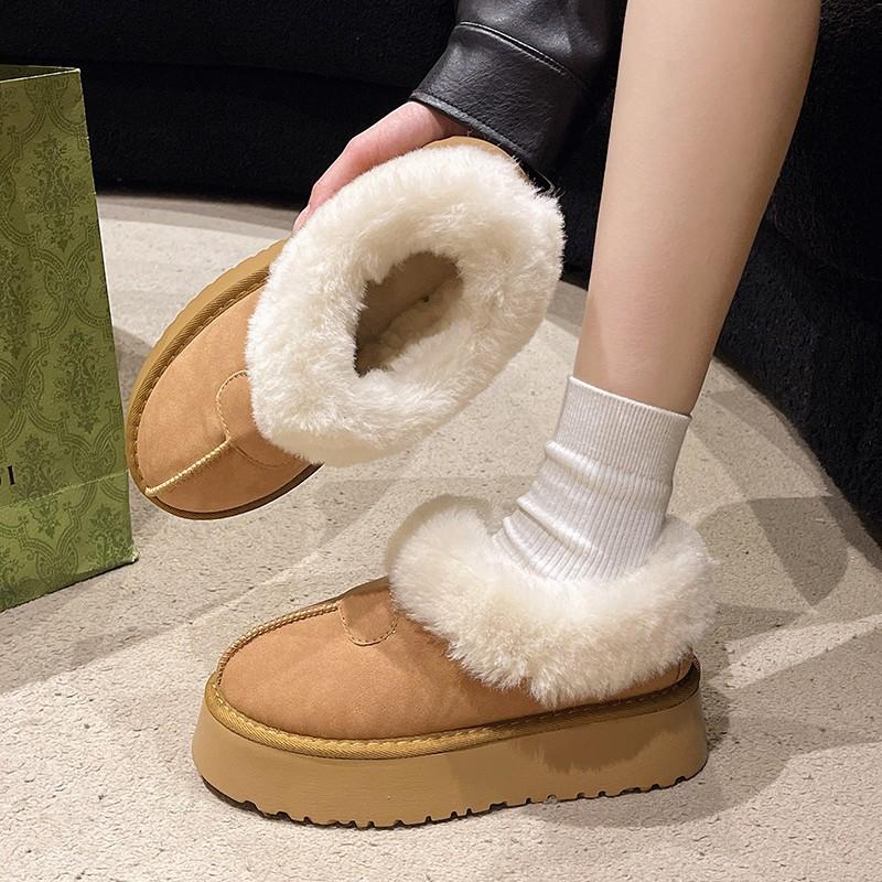 2025 New Popular Winter Velvet Platform Women's Shoes, Northeast Large Cotton Shoes, Leather Surface, Snow Boots, Women's Fur Integrated