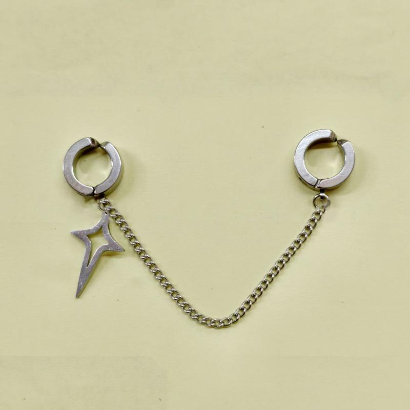 2 Pièces Boucles d'Oreilles Minimalistes Pour Adolescents Oreille Sans Perçage Bijoux Femmes Hommes Rétro Punk Pendentif Étoile à Quatre Pointes Ornements Cadeau