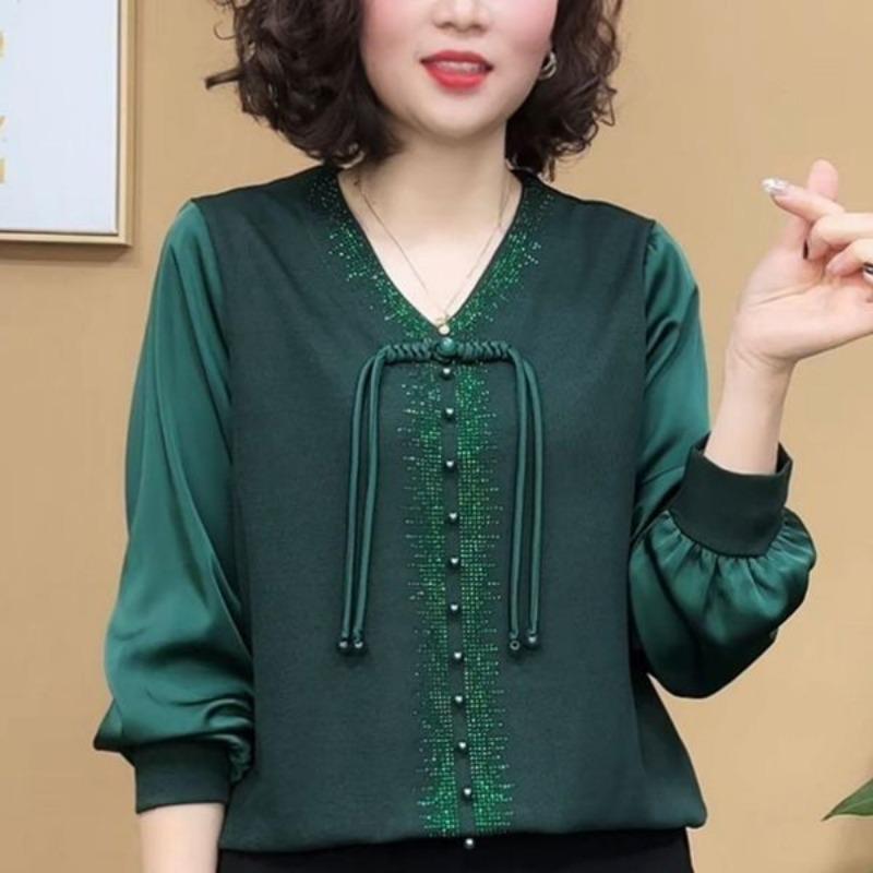 

Модная женская футболка с базовым однотонным цветом, универсальная, свободная, приталенная, в национальном стиле, с длинным рукавом M зелёный