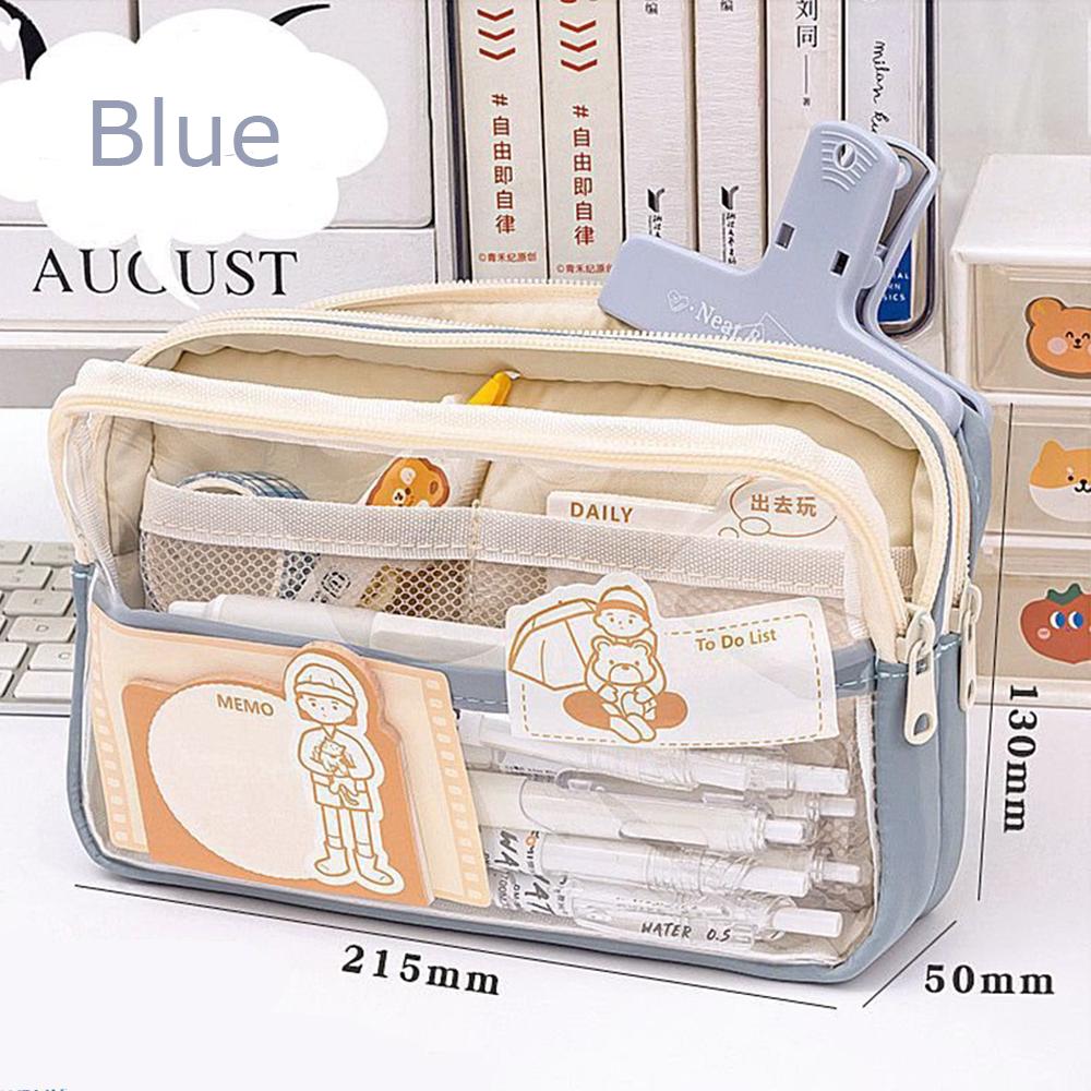 3 Layer Transparent Large Capacity Simple Pencil Case Multi Functional Pen Bag Pouch for Students School Stationery Supplies