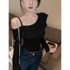 Autumn Sweet & Spicy Korean Ruffled Asymmetrical Camisole T-shirt: Women's Slimming, Versatile Long-sleeve Top