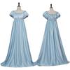 Women Long Maxi Dress Round Neck Ruched Puff Sleeve Waist Elegant Swing Gown Vintage Style Floor Length Dress for Special Occasions