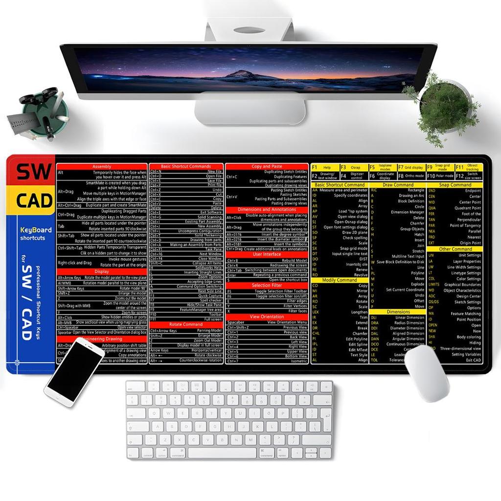Benutzerdefiniertes großes Mauspad mit englischen Tastenkombinationen - Schmutzabweisende, rutschfeste Schreibtischmatte für Büro & Laptop