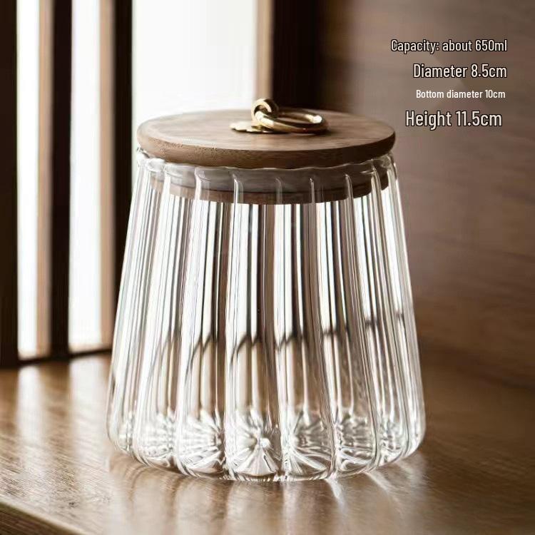 

Borosilicate Glass Tea and Snack Storage Jar with Vertical Stripes
