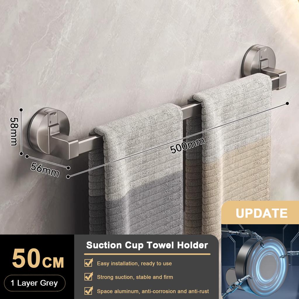 Suction Cup Bathroom Hand Towel Rack Holder Wall Mount No Drill 30/40/50cm Towel Bar Double Bar 2 Tier Apartment Space Saving