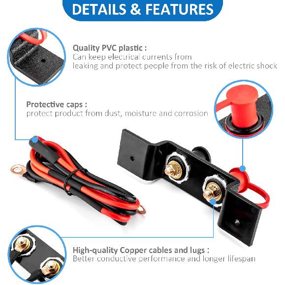 Wsays UTV Battery Jump Post Terminals Relocation Kit Quick Charging Battery Tool Compatible with Can-Am X3 UTV ATV Car Trucks RV Tractor Mower Diesel