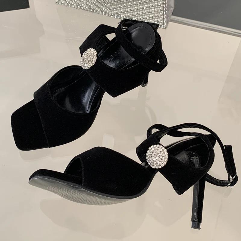 

Fashion Eilyken Design Style Crystal Buckle Strap Women Sandals Sexy Thin High Heels Shoes Summer Peep Toe Wedding Party Pumps 35 чёрный